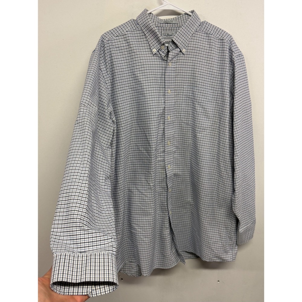 LL Bean Wrinkle Free Traditional Fit Shirt Mens 17.5-36 Blue White Check 237807 - Picture 3 of 7